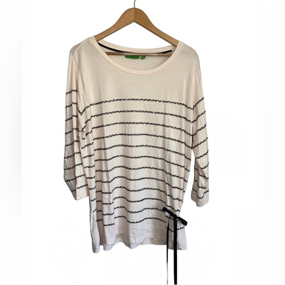 LOGO by Lori Goldstein Instant Chic Sequined Striped Cream Dark Grey Bow Detail - Picture 1 of 11